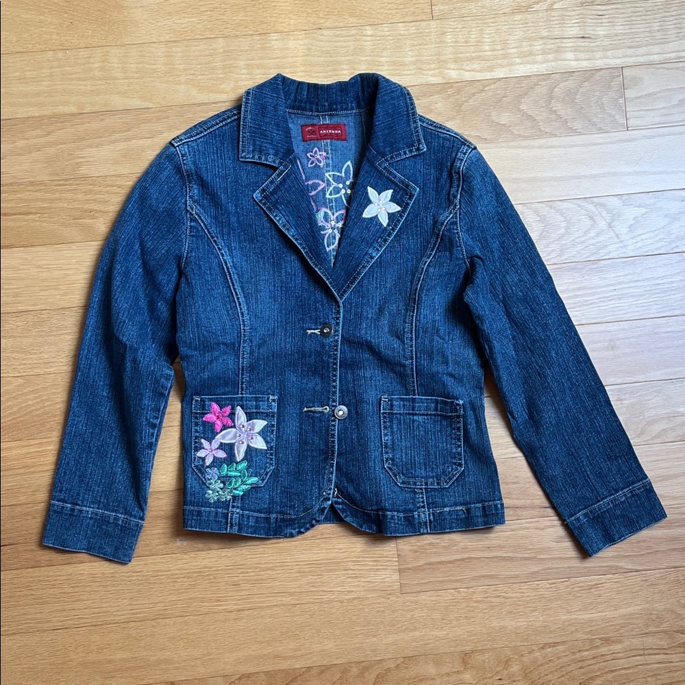 Arizona Jean Company Girls Floral Embroidered Denim Jacket